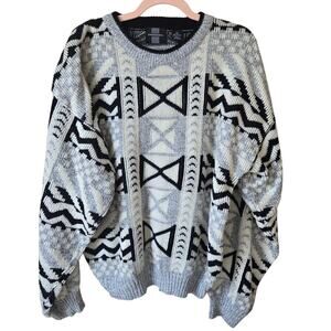 VINTAGE Men's Expressions Crew Neck Sweater Large Grey Geometric